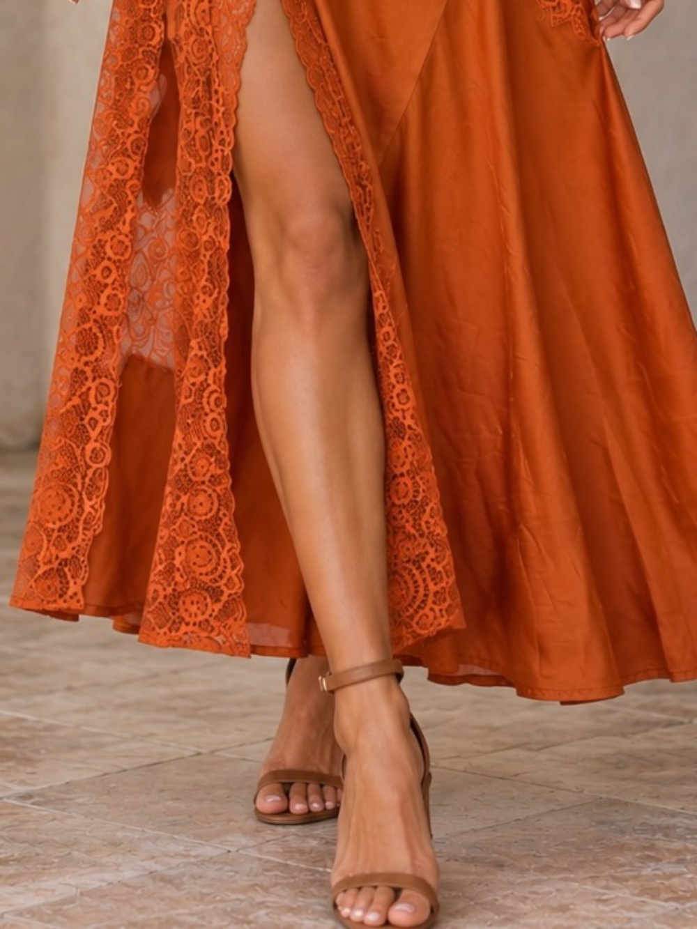 Asos Midi Skirt Womens Size 0 Orange Satin Lace Boho Witchy Goddess Fairy